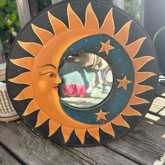 Vintage Handcrafted Sun and Moon Celestial Wall Mirror 13" - Picture 16 of 16